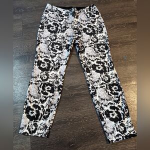 Alfani Floral Ankle Pants Black White Gray Size 8 Stretch